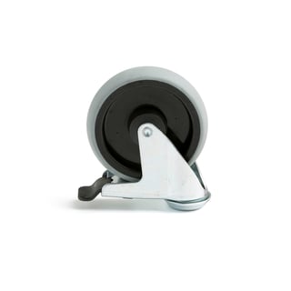 Svingbare hjul med brems, 125x32 mm, 100 kg, massivgummi, senterhull 10,2 m
