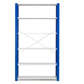 Hyllställ, grundsektion, 2500x1365x400 mm, blå, ljusgrå hyllplan