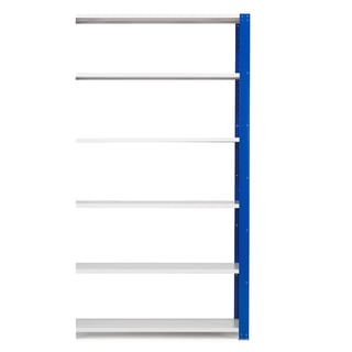 Hyllställ, påbyggnadssektion, 2500x1305x600 mm, blå, ljusgrå hyllplan