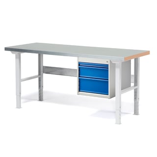 Paket: Arbetsbänk, 750 kg, 1500x800 mm, stål, 3-lådig hurts