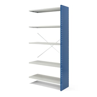 Hyllställ,påbyggnadssektion, 2100x1030x400 mm, täckta gavlar, blå, ljusgrå hyllplan