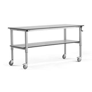 Arbetsbord på hjul, vev, 2000x800 mm,underhylla, 150 kg, ljusgrå