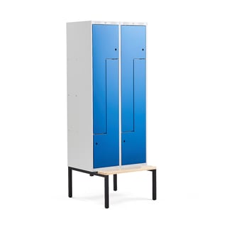 Z-skap, benkestativ, 2 seksjoner, 4 rom, H2120 B800 D550 mm, blå
