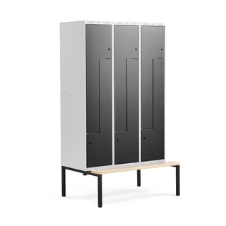 Z-skåp, bänkstativ, 3 sektioner, 6 fack, 2120x1200x550 mm, svart