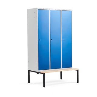 Garderobeskap, benkestativ, 3 seksjoner, H2120 B1200 D550 mm, blå