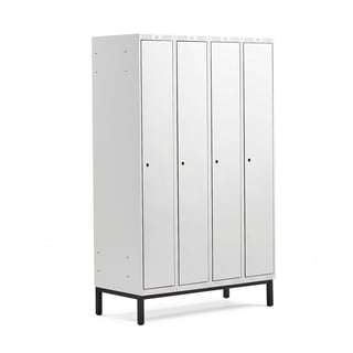 Klädskåp, benstativ, 4 sektioner, 1940x1200x550 mm, grå