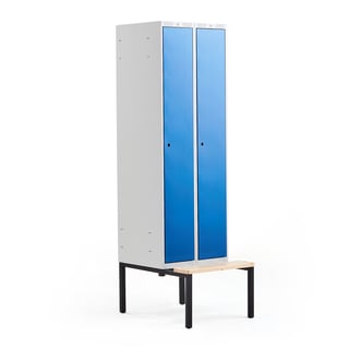 Garderobeskap, benkestativ, 2 seksjoner, H2120 B600 D550 mm, blå