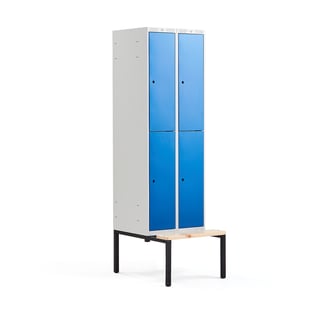 Småromsskap, benkestativ, 2 seksjoner, 4 dører, H2120 B600 D550 mm, blå
