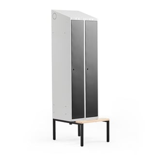 Klädskåp, sluttande tak, bänk, 2 sektioner, 2290x600x550 mm, svart
