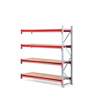 Lagerreol, påbyggseksjon, H2000 B1800 D600 mm, 4 hyller i tre