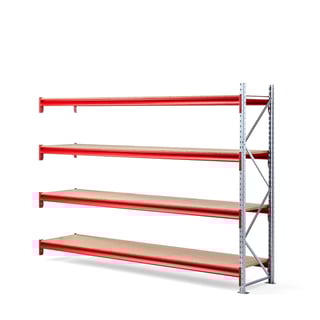 Lagerreol, påbyggseksjon, H2000 B2700 D600 mm, 4 hyller i tre