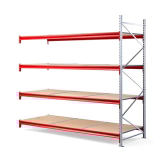 Lagerreol, påbyggseksjon, H2500 B2700 D1000 mm, 4 hyller i tre