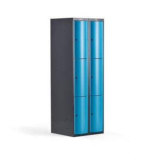 Småfacksskåp, 2 sektioner, 6 fack, 1740x600x550 mm, blå metallic