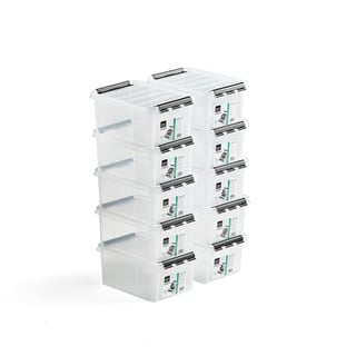 Plastback med lock, 8 liter, 10 st/fp, 340x250x160 mm, transparent