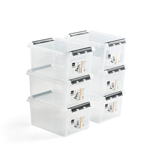 Plastback med lock, 32 liter, 6 st/fp, 500x390x260 mm, transparent