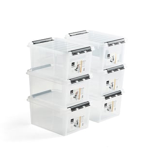 Plastback med lock, 32 liter, 6 st/fp, 500x390x260 mm, transparent