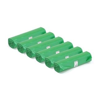 Søppelsekker, 125 l, (25 stk./rull), 6-pk., grønn