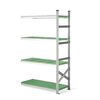 Lagerreol, påbyggseksjon, plasthyller, H1972 B1210 D500 mm, grønn