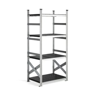 Lagerreol, grunnseksjon, plasthyller, H1972 B975 D600 mm, svart