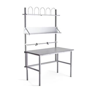Pakkebord, manuelt justerbart, inkl. overbygg, L1500 B800mm, lys grått