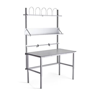 Pakkebord, manuelt justerbart, inkl. overbygg, L1500 B800mm, lys grått
