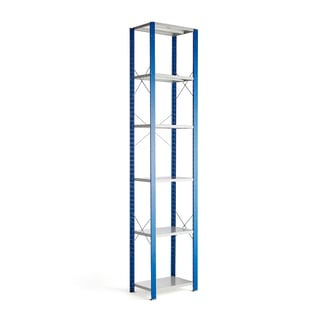 Hyllställ, grundsektion, 3000x665x400 mm, blå, ljusgrå hyllplan