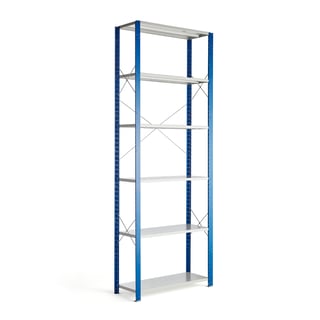 Hyllställ, grundsektion, 3000x1065x400 mm, blå, ljusgrå hyllplan