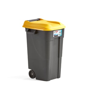 Avfallsbehållare med lock, 120 liter, gul