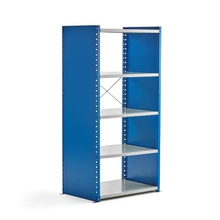 Lagerreol, grunnseksjon, H1740 B860 D600 mm, lukket gavl, blå/grå