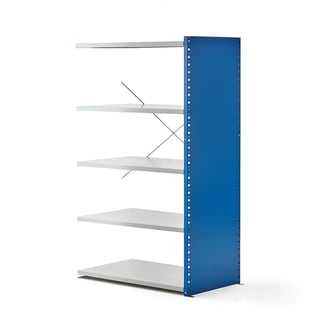 Hyllställ, påbyggnadssektion, 1740x1030x600 mm, täckta gavlar, blå, ljusgrå hyllplan