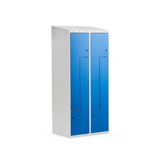 Z-skap, 2 seksjoner, 4 dører, skrått tak, H1900 B800 D550 mm, blå