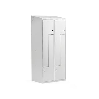 Z-skap, 2 seksjoner, 4 dører, skrått tak, H1900 B800 D550 mm, grå
