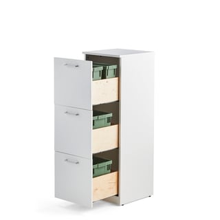 Kildesorteringsskap, 3 skuffer, hvit, 2 stk. 21 l plastbakker + 2 stk. 10 l plastbakker