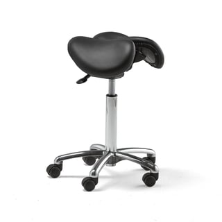 Sadelstol med tvådelad sits i äkta läder, sitthöjd 560-760 mm