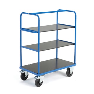 Hyllvagn, 3 hyllplan, 900x500x1180 mm, 400 kg, med broms