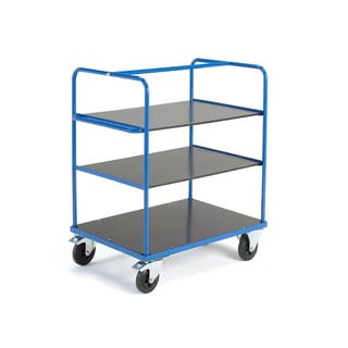 Hyllvagn, 3 hyllplan, 1000x700x1180 mm, 400 kg, med broms