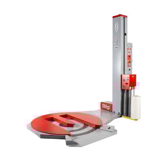 Sträckfilmsmaskin, semiautomatisk, urspårad rotationsplatta, mekanisk broms, 1500 kg