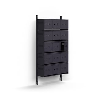 Skoskåp, grundsektion, vägghängd, 15 metalluckor för märkning, 1800x900x300 mm, antracit