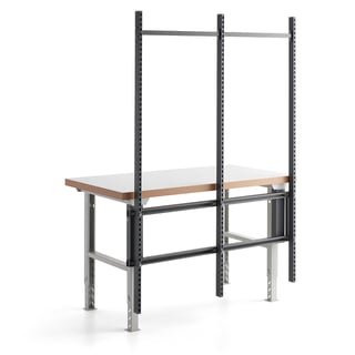 Påbyggingsramme med 3 stolper til arbeidsbenk, 1500 mm, mørk grå