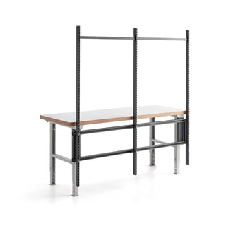 Påbyggingsramme med 3 stolper til arbeidsbord, 2000 mm, mørk grå