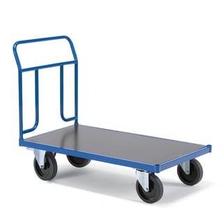 Plattformvogn, 1 rørgavl, L1200 B800 mm, 1000 kg, elastiske massivgummihjul, med brems