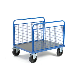 Plattformvogn, 2 langsgående nettinggavler, L1000 B700 mm, 1000 kg, elastiske massivgummihjul, med b