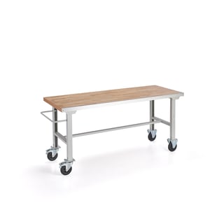 Arbeidsbenk på hjul, L2000 B800 mm, eikeparkett