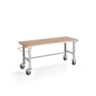 Arbeidsbenk på hjul, L2000 B800 mm, eikeparkett