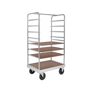 Hyllevogn, 1000x700x1900 mm, elforsinket ramme med MDF plater, med brems