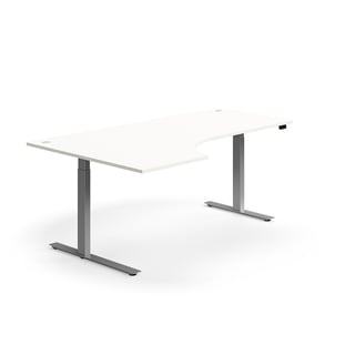 Hörnskrivbord, höj- och sänkbart, 2000x1200 mm, silver/vit