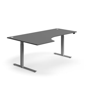 Hörnskrivbord, höj- och sänkbart, 2000x1200 mm, silver/grå