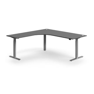 Hjørneskrivebord, hev/senk, L2000 B2000 mm, sølv, grå