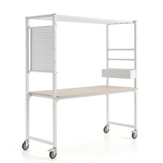 Mobilt multibord, tilbehørsboks, verktøypanel, hvit/ask