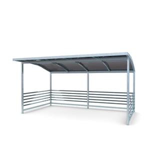 Cykelgarage, galvaniserat, välvt plåttak, nedgrävning